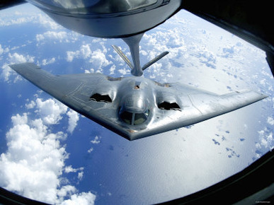 A B-2 Spirit Moves into Position for Refueling from a KC-135 Stratotanker Over the Pacific Ocean