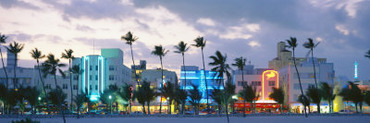 Buildings Lit Up at Dusk, Ocean Drive, Miami Beach, Florida, USA