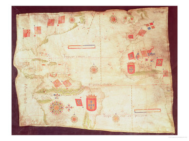 Map of the Atlantic Ocean, circa 1550