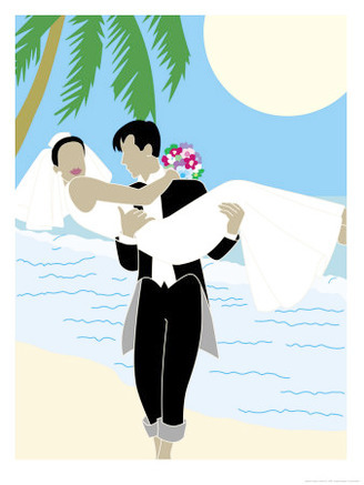 Groom Carrying Bride Along the Ocean, Grouped Elements