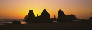 Silhouette of Rock Formations at Sunset, Pacific Ocean, Boardman State Park, Oregon, USA