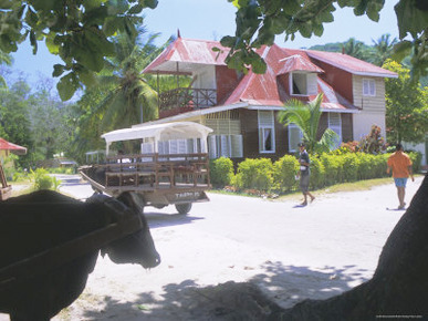 Street Scene, Le Bourg, West Coast, Island of La Digue, Seychelles, Indian Ocean, Africa