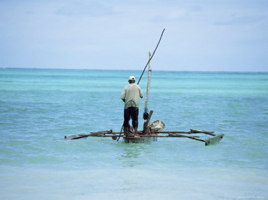 Man Sailing a Fishing Boat on the Indian Ocean, Zanzibar, Tanzania, East Africa, Africa